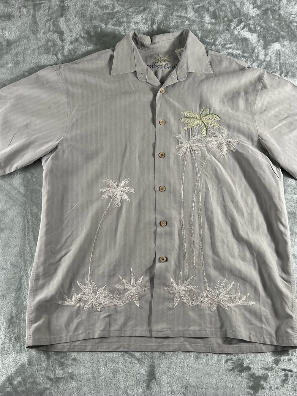 Bamboo Cay Hawaiian Embroidered Palm Tree Print Shirt Mens Sz Large M Green